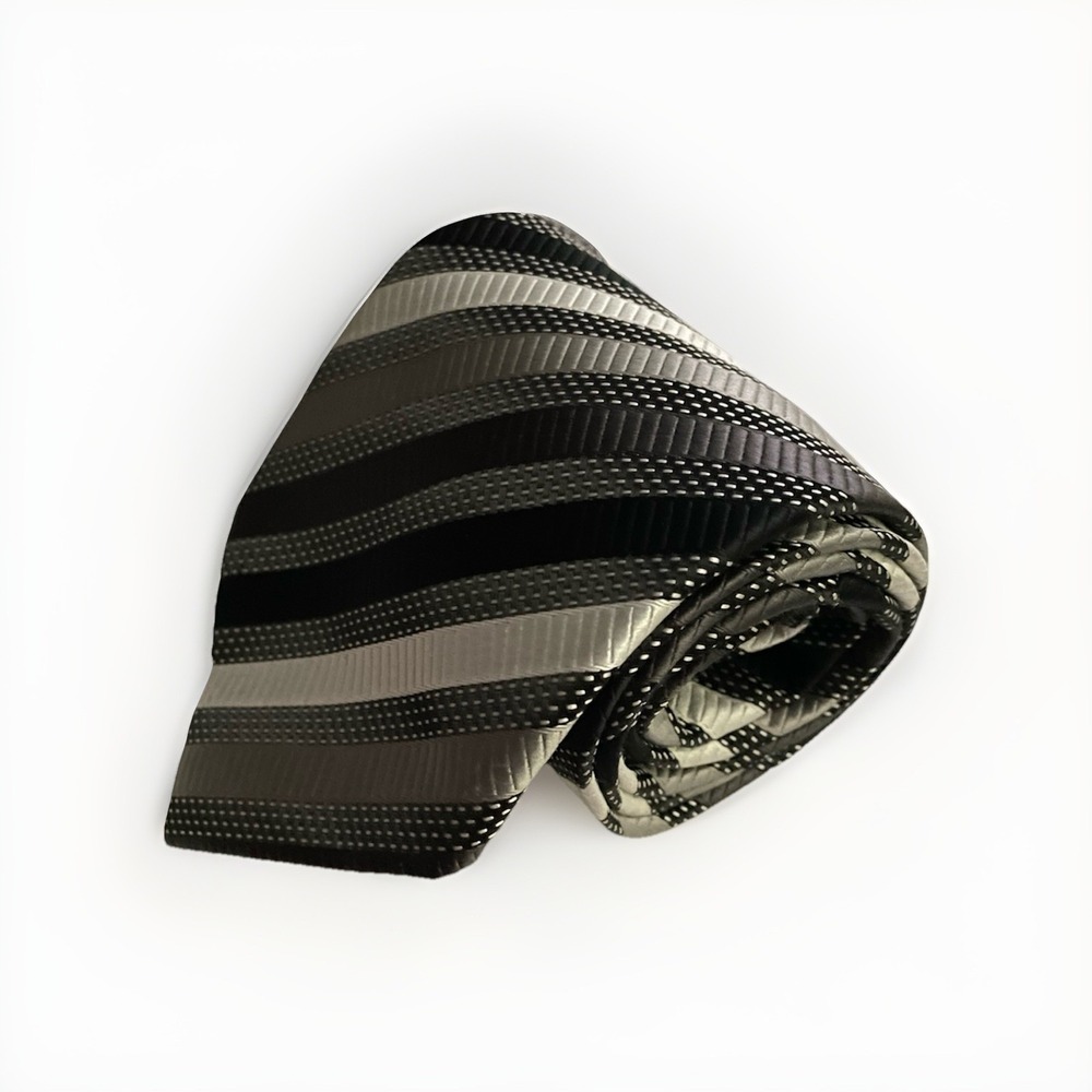 Giorgio Brutini Silk Tie Mens Grays Striped Pattern Classic Luxury‎ Poly